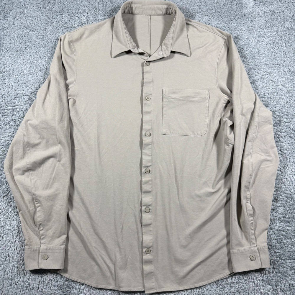 Lululemon Commission Shirt Mens L Tan Khaki Long Sleeve Technical Button Down